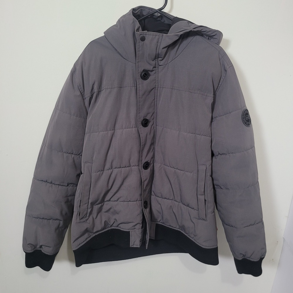 Levi's Size XXL Puffer Jacket Mens Gray Hooded Bomber Quilted Coat